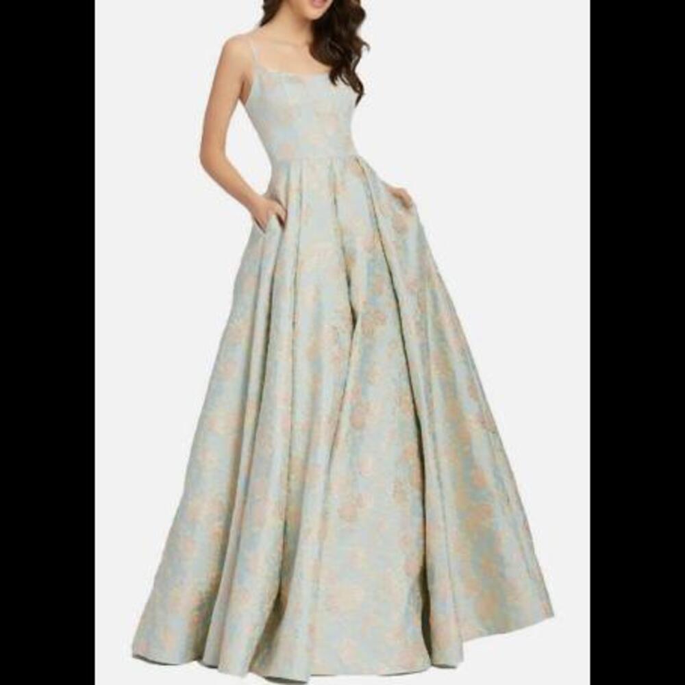 Brand New! Sold Out Mac Duggal Womens Blue Floral  Gown, 8